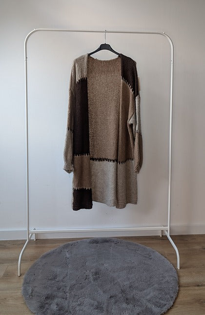 Gebreid Patchwork Vest – Bruin & Beige