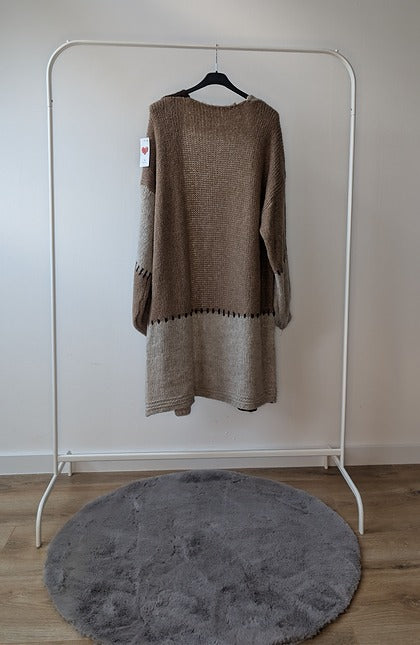 Gebreid Patchwork Vest – Bruin & Beige