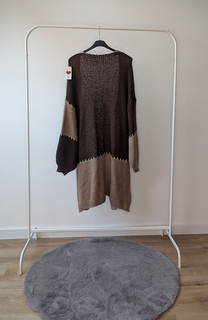 Gebreid Patchwork Vest – Donkerbruin & Beige