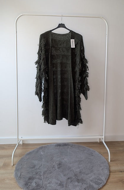 Chunky Fringe Cardigan – Donkergroen