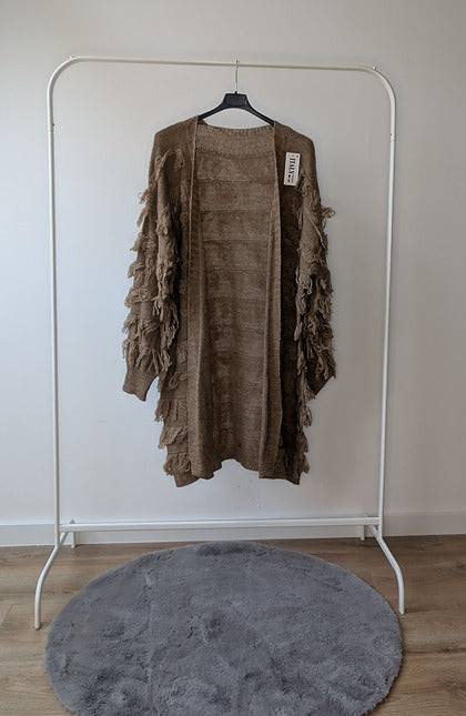 Chunky Fringe Cardigan – Zandkleur
