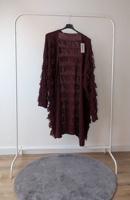 Chunky Fringe Cardigan – Wijnrood