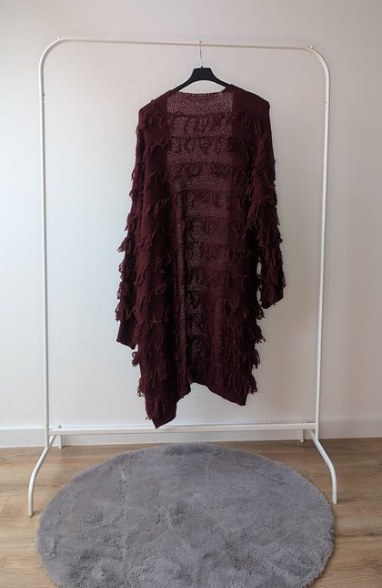 Chunky Fringe Cardigan – Wijnrood