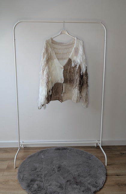 Gebreid Franjevest – Crème & Bruintinten