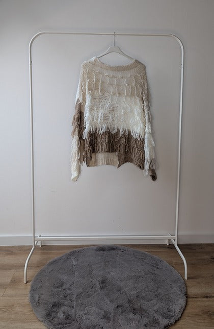 Gebreid Franjevest – Crème & Bruintinten