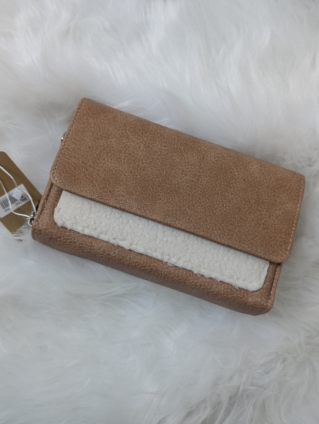 Camel Crossbody Tas met Witte Teddy Detail